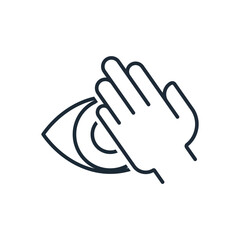 Close your eyes. Do not notice events, dangers, what is happening. Vector linear icon isolated on white background.