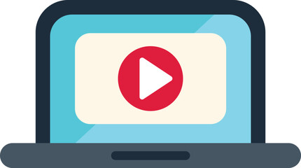 Video player interface with play button symbol displayed on a laptop screen, representing online video streaming and digital content consumption