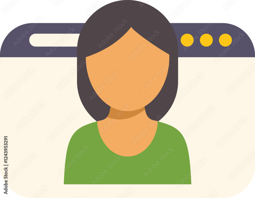Poster web browser window showing user profile interface with female user avatar, internet security and pri