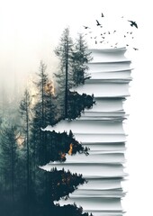 forest and paper and birds