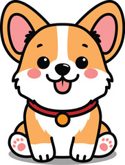 Cute corgi puppy sitting cartoon, vector illustration