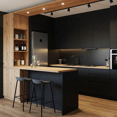 Modern dark grey kitchen with island
