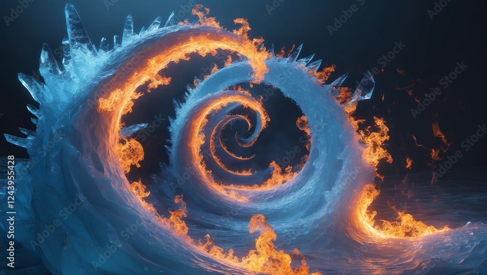 Poster swirling wave of ice and fire showcases the blend of elements in a dramatic visual display