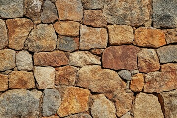 Fototapeta premium Sunlit textured stone wall with soft depth of field. Neural network AI generated