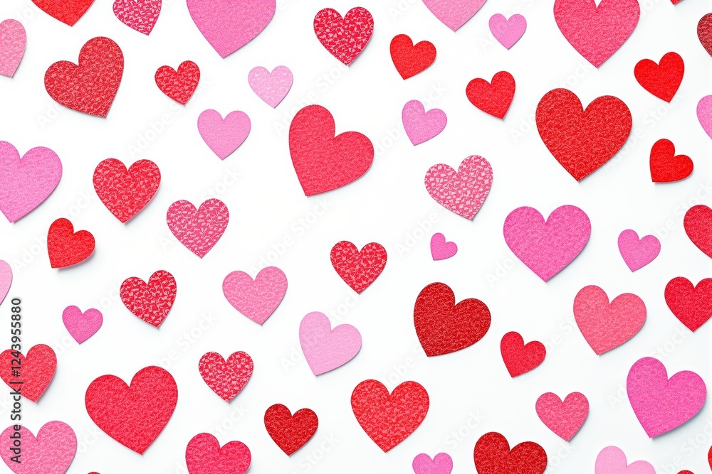 Poster abstract colorful heart patterns on white background.