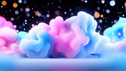 Abstract Pink And Blue Glowing Cloud Formation With Bokeh Lights
