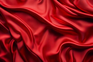 Fototapeta premium Vibrant red silk fabric with flowing texture. Neural network AI generated
