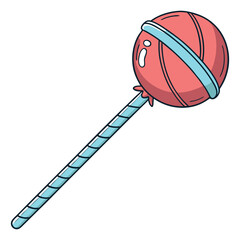 Hand-Drawn Lollipop with Ribbon and Striped Stick Vector Art