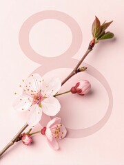 Minimalist Cherry Blossom Women's Day Design: Pale Pink Copy Space