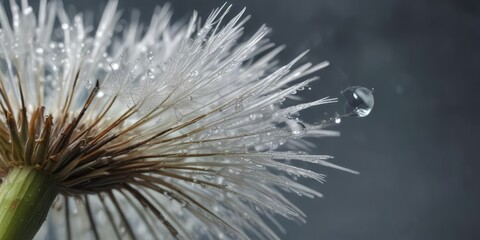 Water drops clinging to a single dandelion seed ,  close-up,  plant