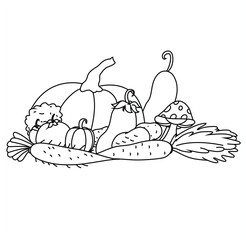 Cute cartoon hand drawn vector vegetables coloring page.