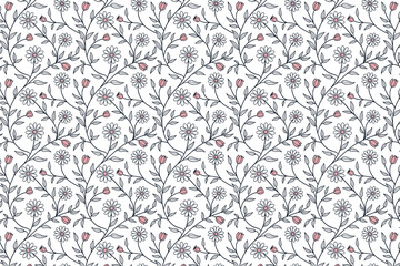 Spring Floral Seamless Geometric Pattern Vector Background
