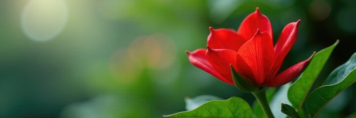 Bright red petals unfolding from a green stem, nature, evergreen, holiday