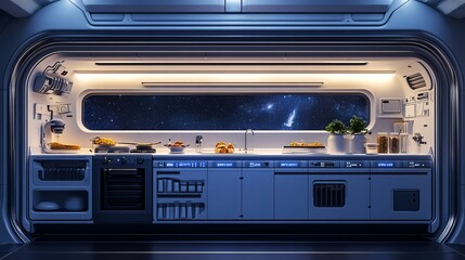 Obraz premium Cozy Kitchen with Open Window Framing a Starry Night Sky Inviting a Sense of Wonder and Tranquility Perfect for Late Night Cooking and Stargazing in a Warm Domestic Environment