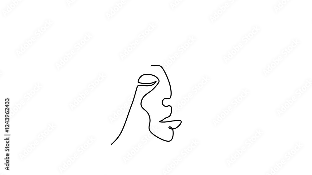 Poster continuous line drawing animation of face abstract. minimalist animation isolated on white backgroun