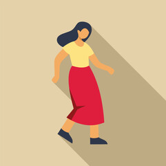 Minimalist illustration featuring a young woman walking, casting a long shadow, conveying a sense of purpose and forward movement