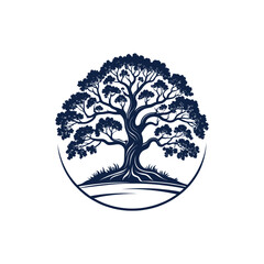 oak tree, tree silhouette logo vector line art logo design