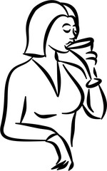 Bohemian food and drinks. Hand drawn vector isolated doodle. Woman drinking Cocktail