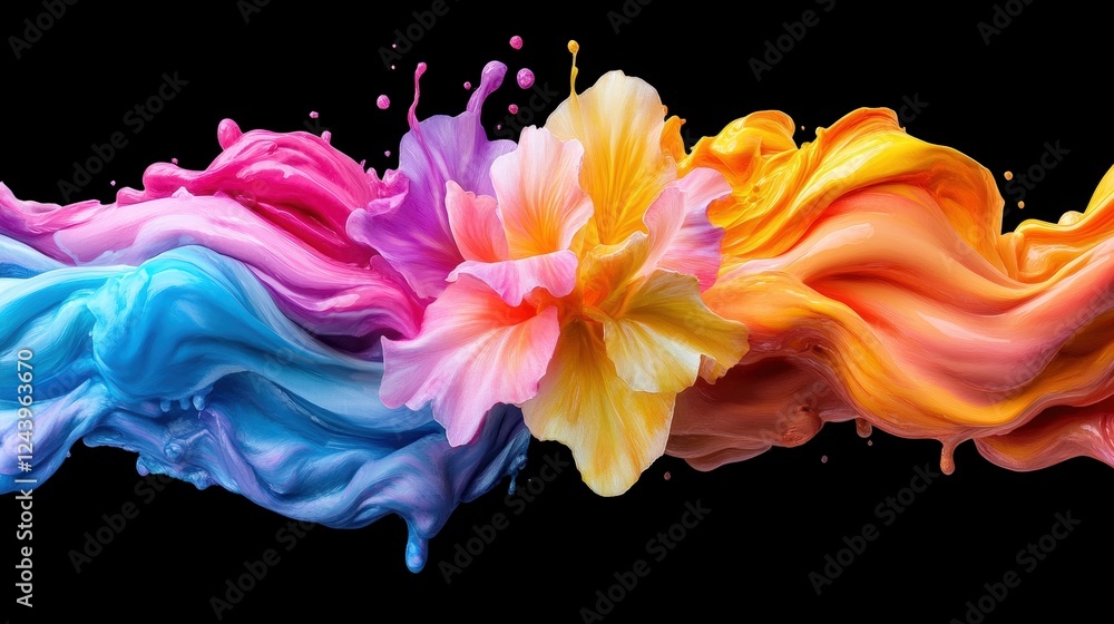 Aufkleber three colored paint splashes on a black background creating an artistic abstract composition