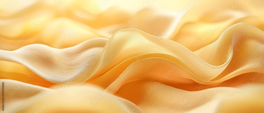 Poster a close-up view of soft, flowing golden fabric, creating a warm and inviting atmosphere with gentle 