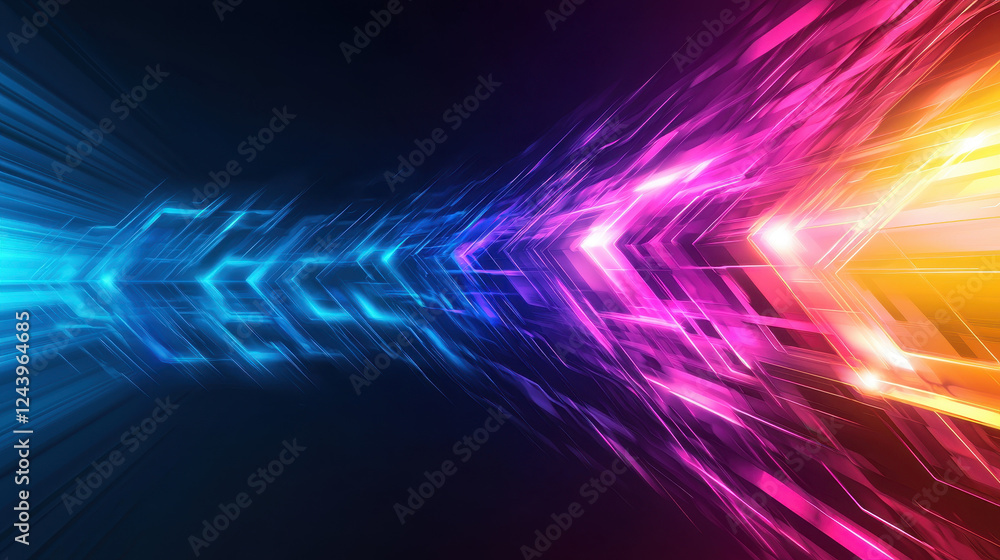 Poster dynamic abstract technology design with vibrant colors and light trails