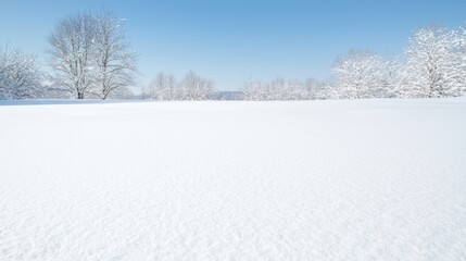 Obraz premium Snowy field, winter trees, clear sky, landscape