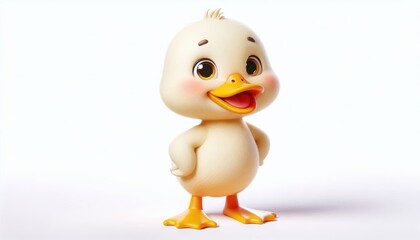Cute little white duckling standing with happy smile farm baby bird fluffy yellow chick adorable pet perfect for spring kids decor nursery