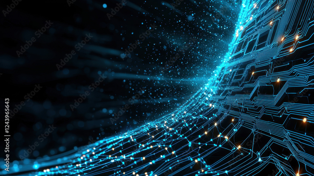Poster digital technology concept featuring glowing circuit patterns and data flow