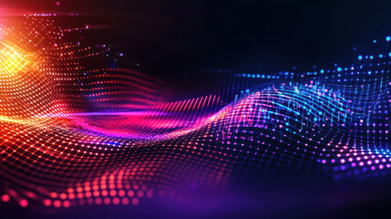Vibrant abstract background with colorful waves and glowing dots, representing innovative technology and digital art