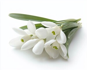 Obraz premium Delicate snowdrop bouquet isolated on white.