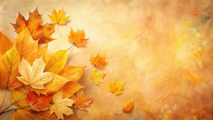 Autumnal Leaves on a Textured Background Featuring Golden Hues and Subtle Cracks