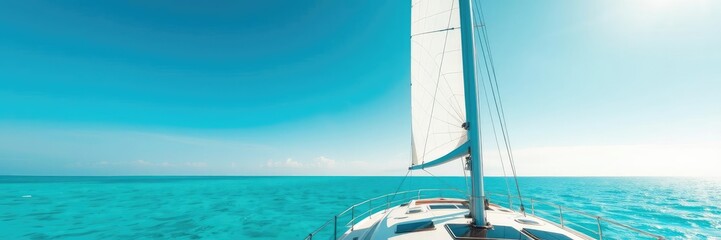 Fototapeta premium Luxurious yacht sailing in clear turquoise waters, showcasing elegant design and relaxation, yacht, ocean
