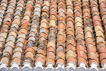 Tejas alineadas sobre el tejado de una vieja casa