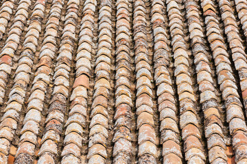 Tejas alineadas sobre el tejado de una vieja casa