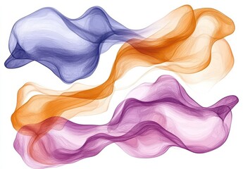 Abstract Fluid Forms Purple, Orange, and Blue Translucent Shapes on
