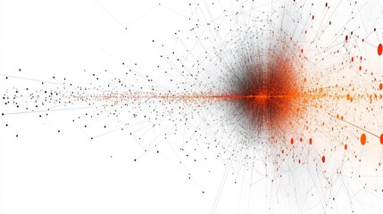 A minimalistic illustration featuring a Bitcoin symbol surrounded by a dynamic network of dots and lines in orange and black tones
