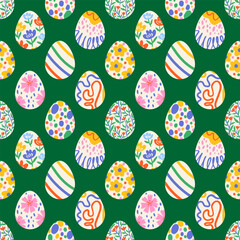 Vector seamless pattern with decorated eggs. Easter holiday background