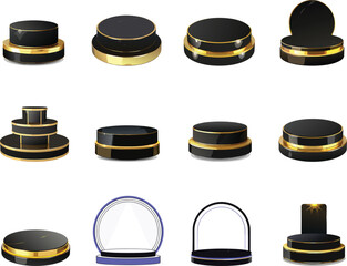 Elegant Black Podium. Luxurious Round Black Podium. Product Display Podium. Sophisticated Black Pedestal. Luxury Black Display Stand.