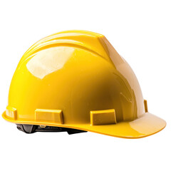 A bright yellow construction helmet placed on a white background, symbolizing safety in construction environments