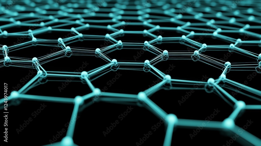 Poster futuristic vivid blue hexagon mesh network connections with luminous points on dark background