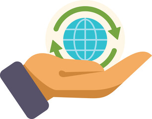 Open hand holding globe surrounded by recycling symbol, representing global environmental protection and sustainable practices