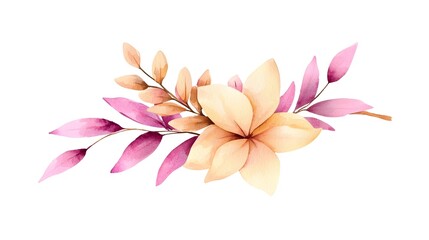 Fototapeta premium Watercolor Floral Design with Soft Petals and Elegant Leaves