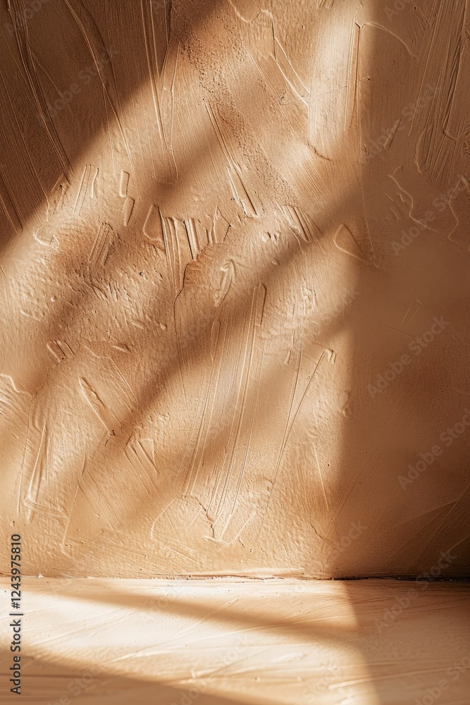 Aufkleber texture and light play on a brown wall highlighting depth and detail in a softly lit environment