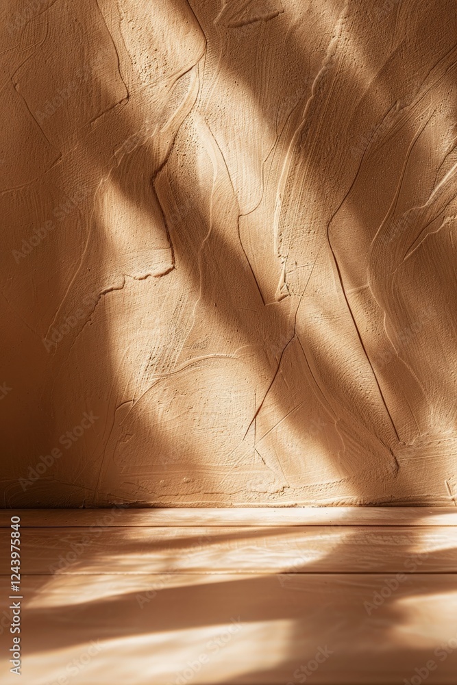 Aufkleber dynamic interplay of light and shadow on a textured brown wall showcasing the beauty of simplicity a