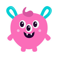 Pink monster icon. Happy Halloween. Cartoon kawaii funny character. Colorful silhouette monsters. Cute face with eyes, teeth, ears, hands. Childish collection. Flat design. White background. Vector