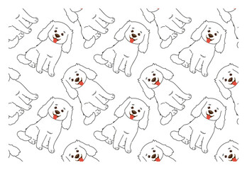 Adorable seamless pattern with funny dog - character with happy faces. Vector pattern for fabric, cover, wrapping paper.