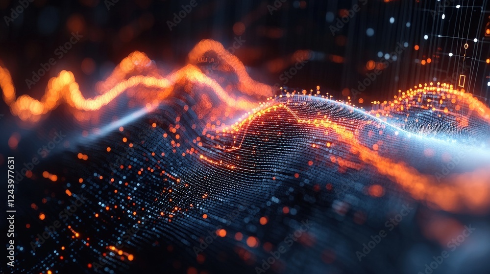 Aufkleber abstract representation of digital data flow with glowing orange and blue waves in a futuristic sett