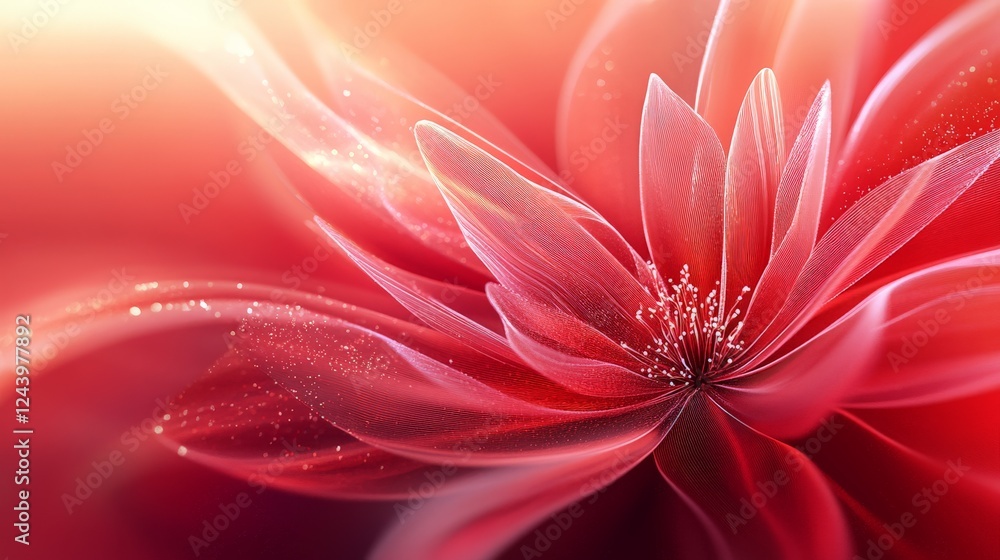 Poster Captivating floral design emerges from vibrant lines with a glossy finish, showcasing a beautiful red gradient against a solid backdrop in a stunning digital creation