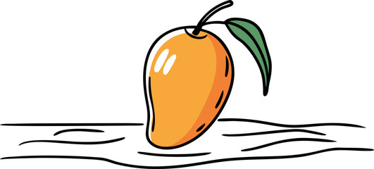 Fresh Ripe Mango with Green Leaf on White Background