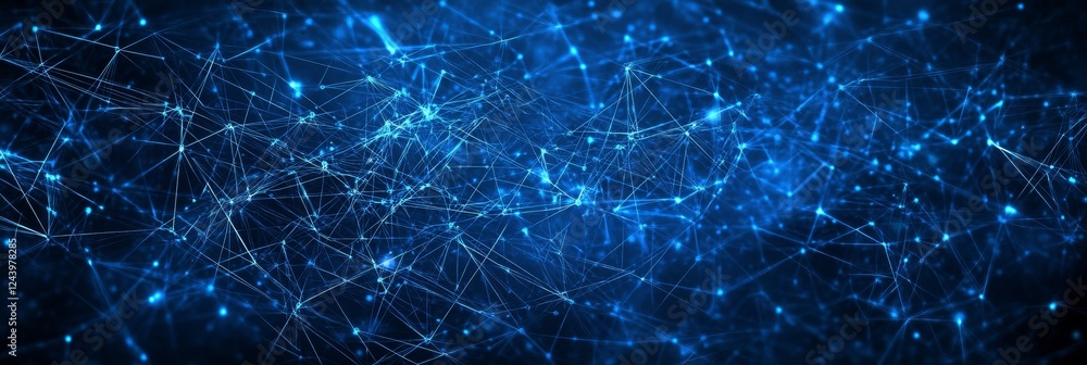 Poster abstract background, futuristic cyan digital grid with interconnected dots, lines and dynamic mesh